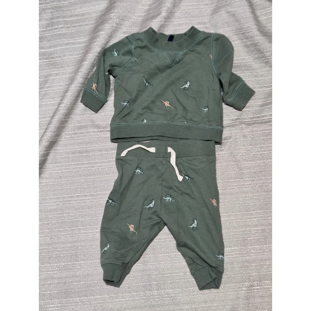 Janie and Jack Baby Boys Dinosaur Embroidered Sweatshirt and Jogger Set 3-6M